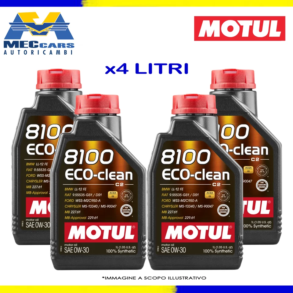 4 LITRI MOTUL 8100 ECO-CLEAN 0W30 OLIO MOTORE AUTO SINTETICO ACEA C2 BMW MB FIAT