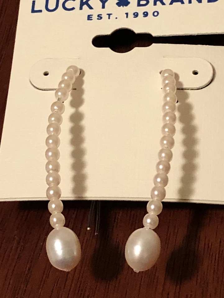 lucky brand earrings hook imitation pearl new with tags - Image 2 of 4