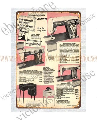1962 Crown Sewing Machine Zig Zag Streamline Automatic metal tin sign plaques
