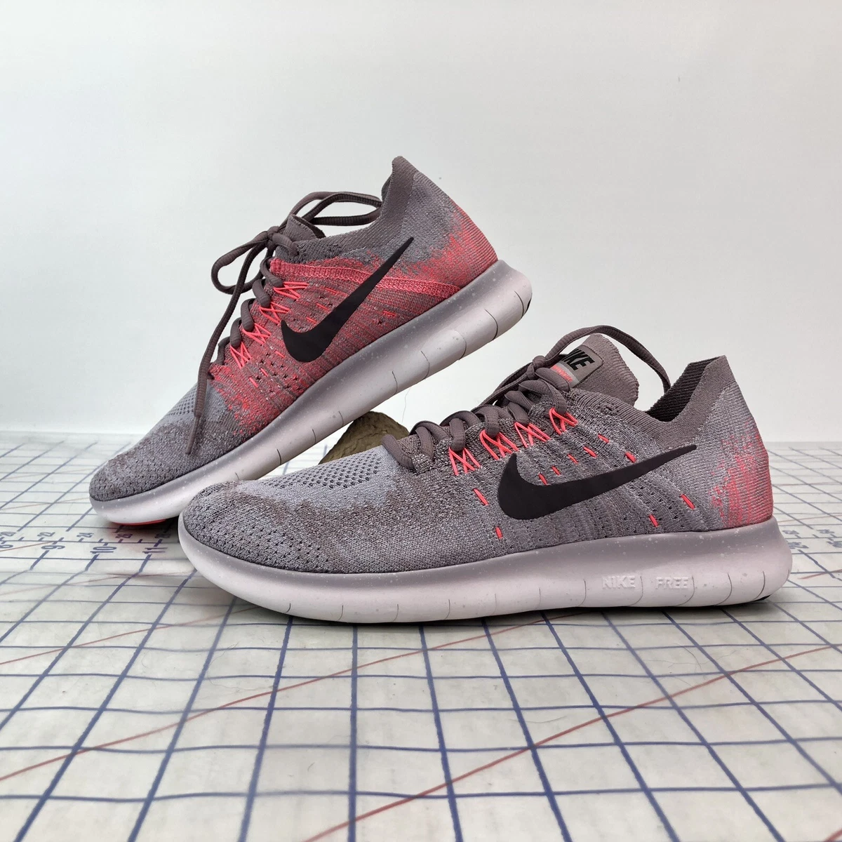 Nike Womens Sz 8 Free RN Flyknit 2017 Gray Purple Running Shoes