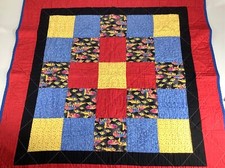 Handmade Baby Quilt Fish Fabric Calico Blocks Strips Machine Quilted 36.5 x 38  