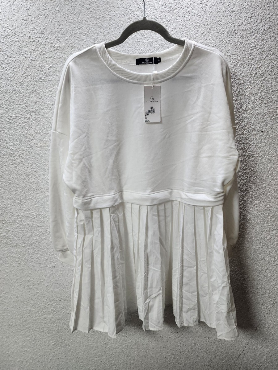 Women's Oversized Patchwork Sweatshirt Dress – Long Sleeve, Crewneck, Cozy Pullover For Fall