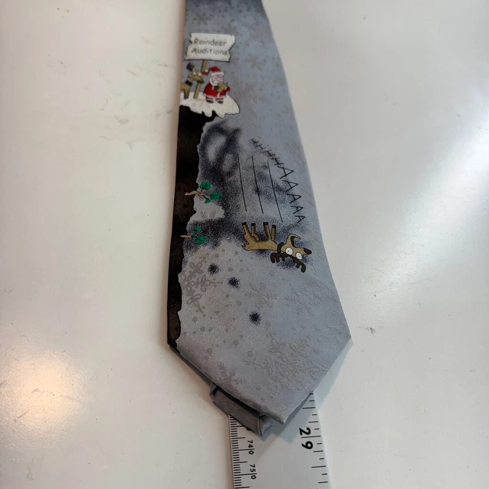 John Ashford Reindeer Auditions Neck Tie Silk Novelty Christmas Holiday Santa - Image 3 of 4
