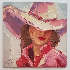 Cowgirl Cowboy Painting Western Original Oil Art Abstract Modern Wall Artwork