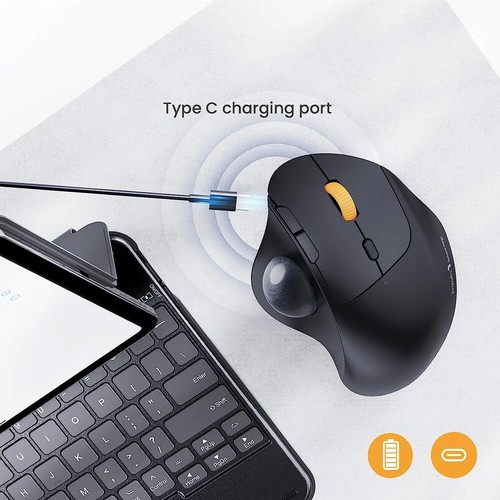 Wireless Trackball Mouse 2.4g Ergonomic Rollerball Mouse Rechargeable Bluetooth - Picture 4 of 12