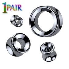 Pair 8g-25mm HEMATITE STONE TUNNELS Double Flare Gauges Plugs Ear 1446