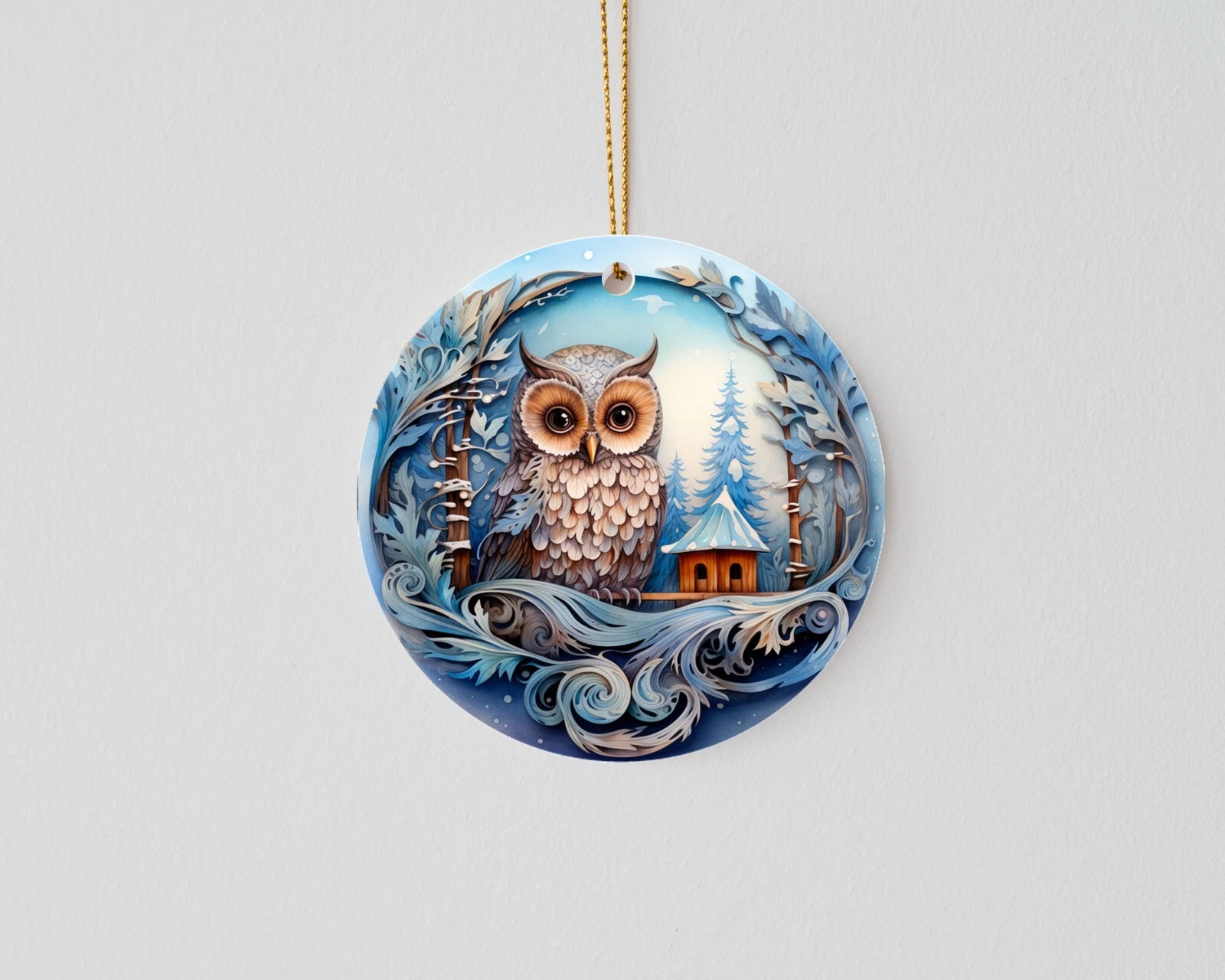 Christmas Owl Blue Ceramic Christmas Ornament, Christmas Tree Decoration