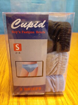 Boys Multi Color Fashion Briefs SMALL Set of 3 (navy, gray, cyan) CUPID
