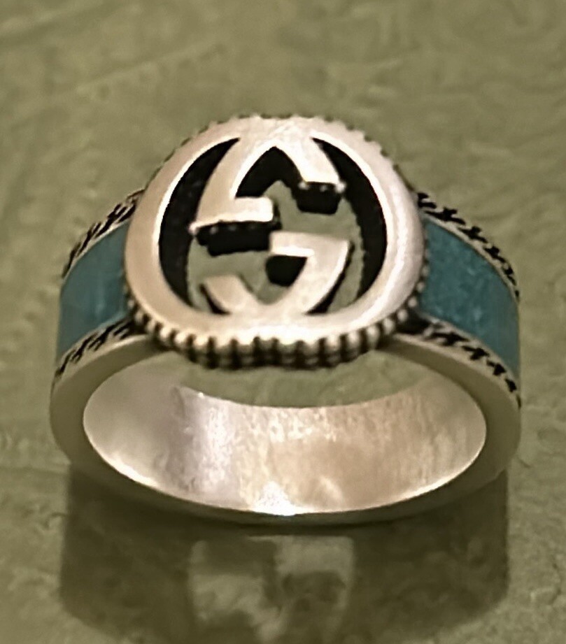 Gucci Interlocking G Turquoise Enamel Ring 14mm A… - image 6