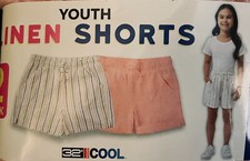 32 Degrees Cool Youth-size 2-Pack Pink Striped LINEN SHORTS Med 10/12 NWT
