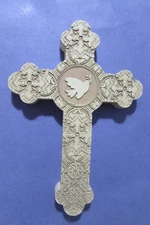 NEW never displayed DAYSPRING #75065 cross tan/beige with dove - almost 6" x 4"