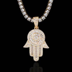 Authentic Large Palm Pendant Real Gold Plated Vintage Hand Of Fatima Necklace