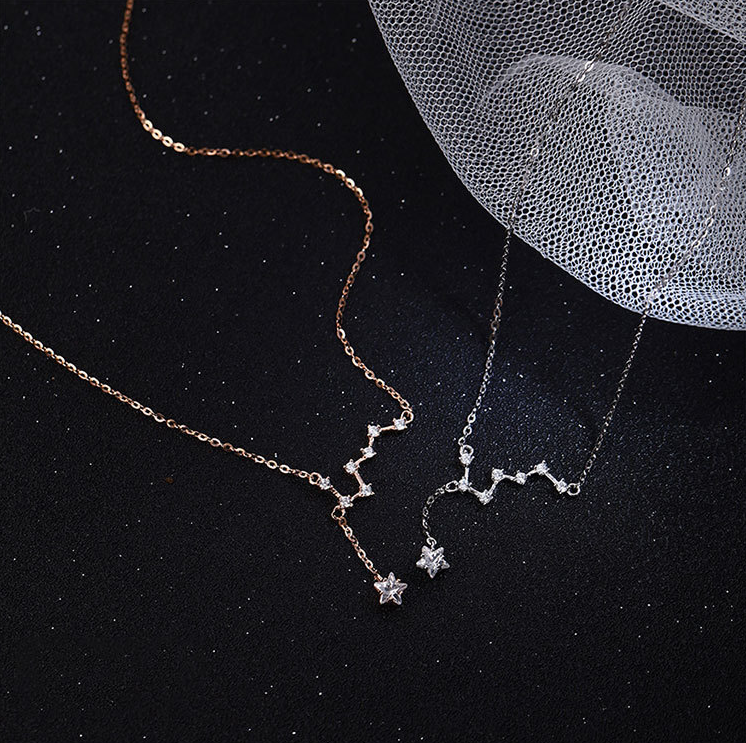 925 Sterling Silver CZ Line Big Dipper Polaris Star Necklace