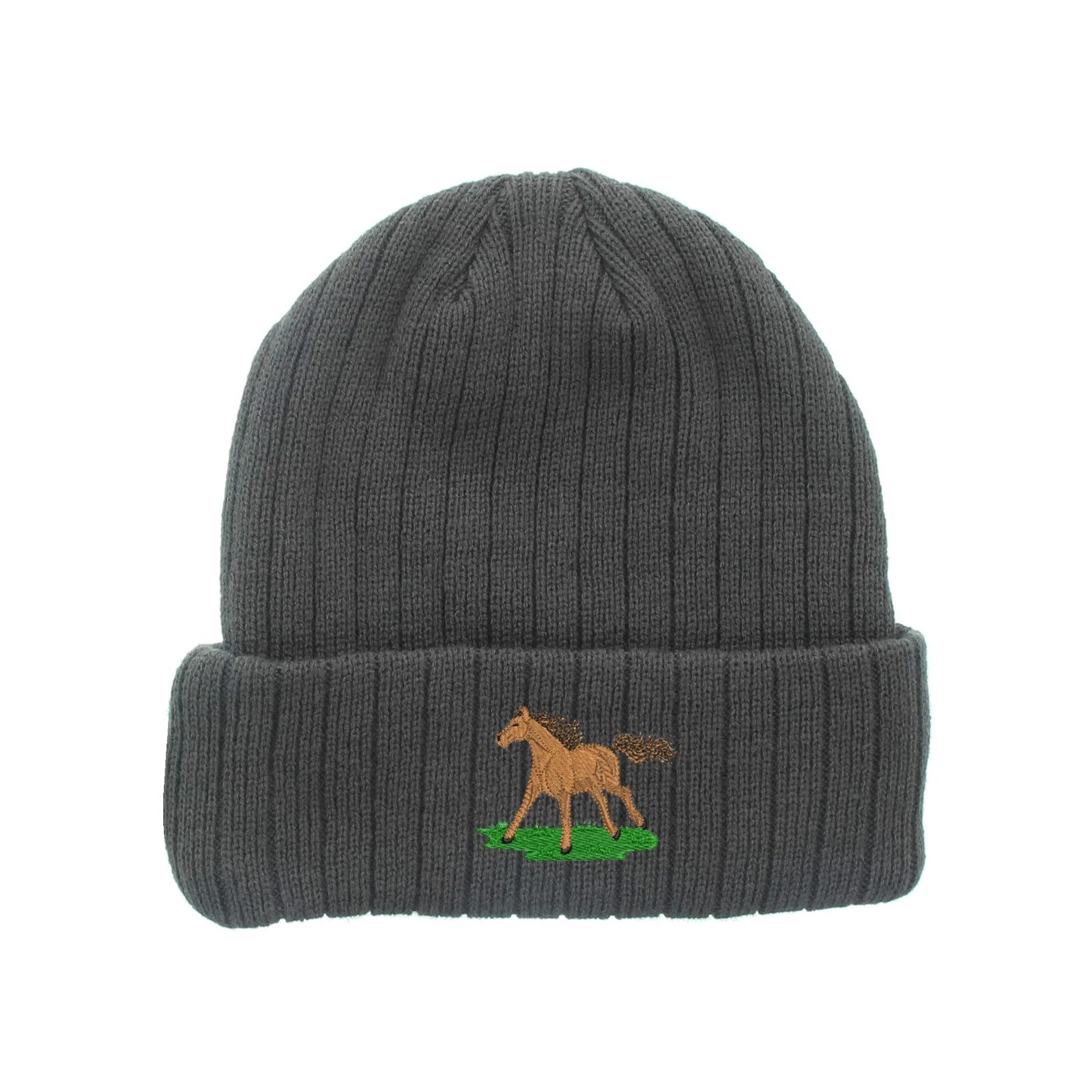 Wildlife running horse embroidered fleece beanie hat, insulated beanie