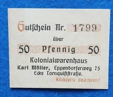 09 181 Notgeld Hamburg Kolonialwarenhaus Karl Möller 50 Pfg., ohne Datum (1919)