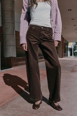 ラン Zara Brown Corduroy Straight Leg Pants Trousers Women's Size 10 US