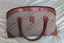 VTG Pierre Cardin Monogram Canvas Satchel Handbag Leather Trim Bowling Bag
