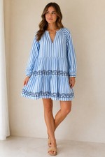 NWT Hatley Medium Striped Embroidered Coastal Cottagecore Soft Boho Preppy Dress