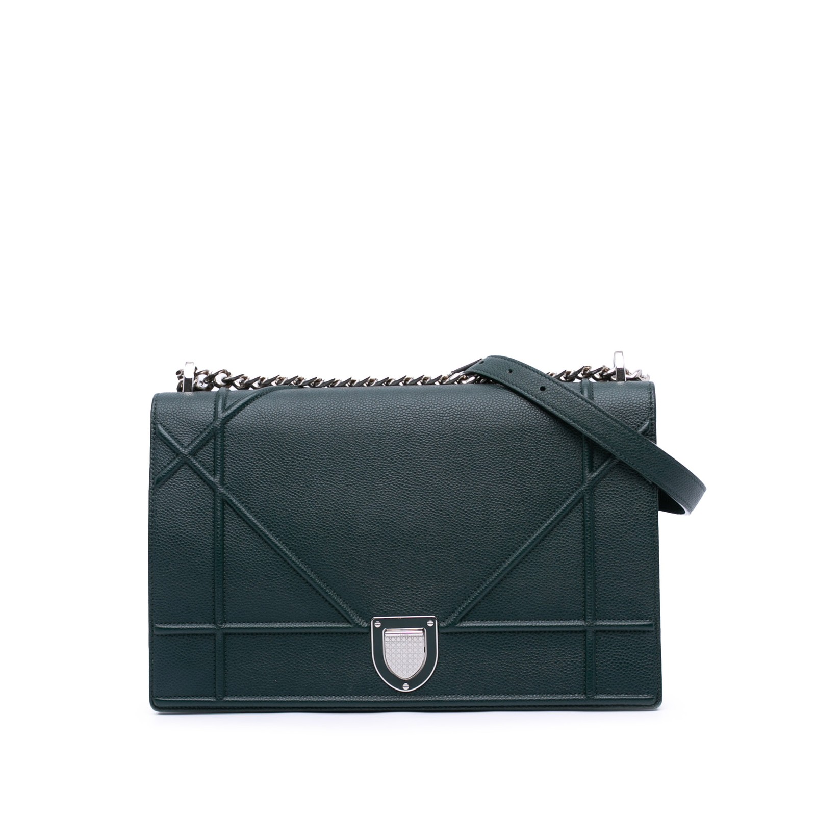Dior Authentic Large Grained Calfskin Diorama Flap Bag in Green