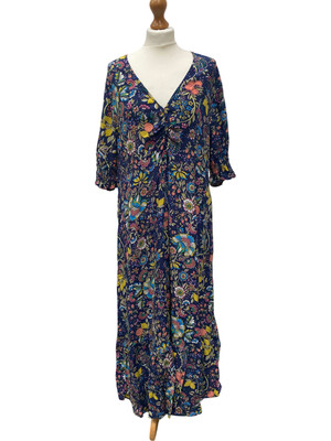 Boden Floral Maxi Dress Viscose Navy Blue Size UK 22R 1 RVB001