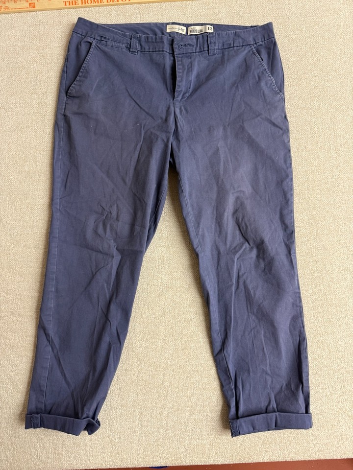Maison Jules Womens Blue Casual Weekend Chino Pants Size 12 Rolled Cuffed Hem
