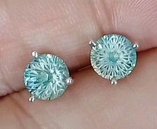  925 Sterling Silver Firework Cut Stud 6mm Earrings S925 Blue Green Grey Crystal