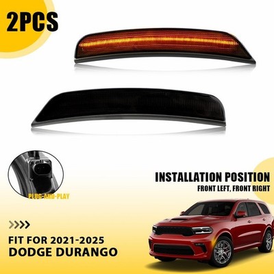 For Dodge Durango 2021 2022-2025 Amber Front LED Side Marker Light Smoked Lens E