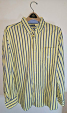 Chaps Mens L Yellow Blue Striped Long Sleeve Button Down Easy Care Dress Shirt