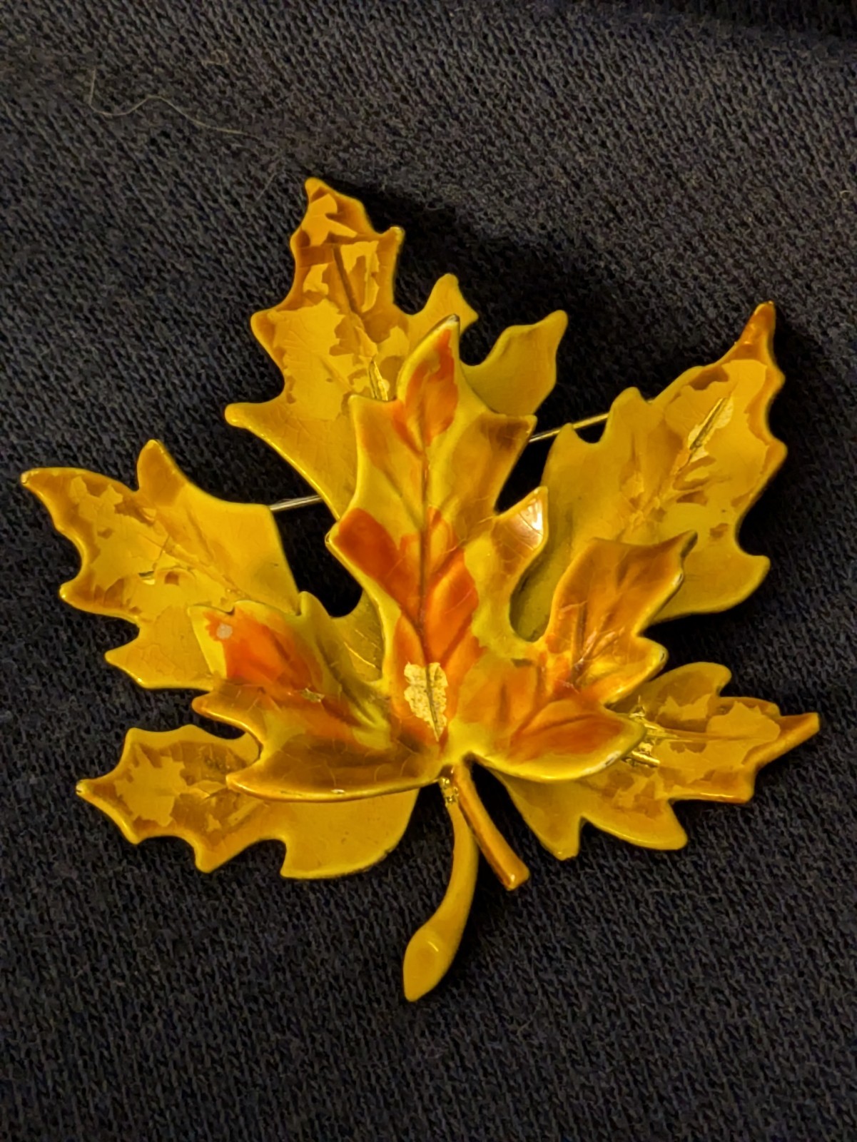 Vintage Gold-tone Enamel Fall Maple Leaf Brooch