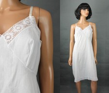 Cotton Blend Full Slip Sz 34 Vintage 70s Velrose White Lace Trim Dress Slip