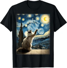 Van Gogh Starry Night Style Artistic Ragdoll Cat T-Shirt