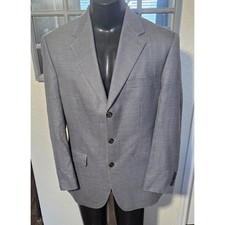Ralph Lauren Silk Wool Houndstooth Sport Coat Blazer Grey Blue 40R 3 Button