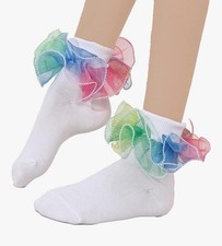 Weiduaini Socks Girls Tutu Ribbon Ruffle Lace Nylon Turn Cuff Socks 3PK Medium