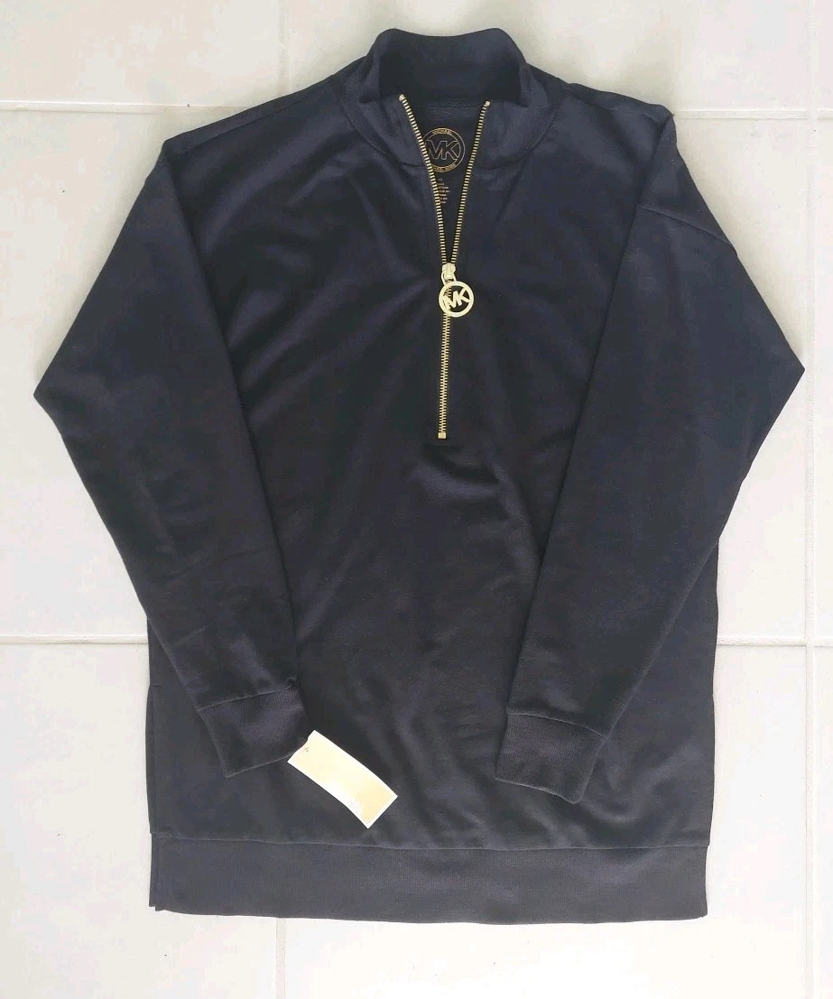 Abito felpa donna Michael Kors nero oro MK logo cerniera taglia XS $110