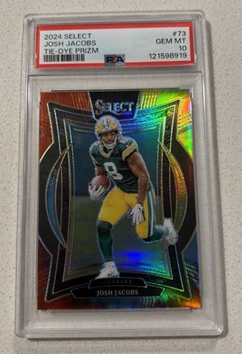 Panini 2024 Select Josh Jacobs Concourse #73 Tie-Dye Prizm 20/25 PSA 10