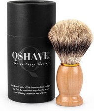 QSHAVE 100% Best Original Pure Badger Hair Shaving Brush Handmade. Real Wood Bas