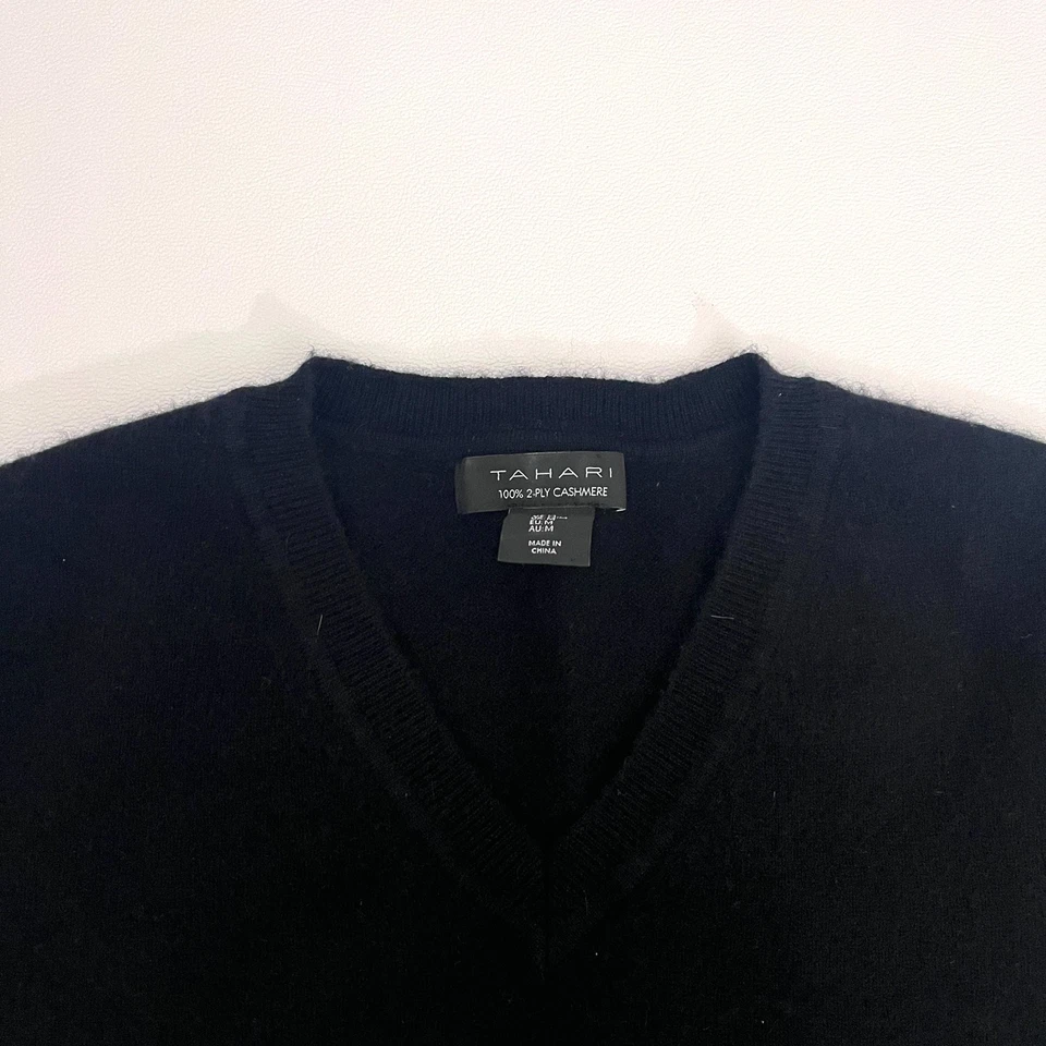 Suéter para mujer TAHARI 100 % 2 CAPAS cachemir talla mediana manga larga negro Foto 3 de 4