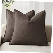 Pack of 2, Decorative Linen Soild Throw 22" x 22" Pack of 2 Reddish Brown