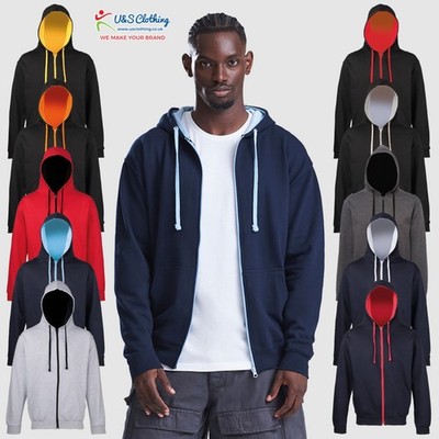 AWDis Unisex Mens Varsity Full Zip Up Hoodie Contrast Full Zip Hooded Sweatshirt