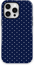 Trendy Cute Hybrid 2 Layer Navy Blue Polka Dot Phone Case for Iphone 13,Navy