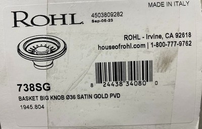 Rohl 738SG - 3-1/2'' Basket Strainer - Less Remote Pop-Up,Satin Gold *NEW*