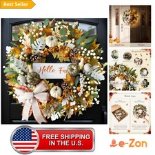 Fall Wreath with Lights Front Door 24 Inch Autumn Harvest Decor Indoor Outdoor