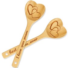 2 Pcs Mothers Day Spoons Bamboo Wooden Best M...