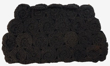 1940s Vintage Natural Crochet Evening Bag Clutch Purse Zipper Black 15"X9" Beach