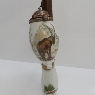 Historische Gamsbock Motiv Porzellanpfeife 15 / 36 cm F10