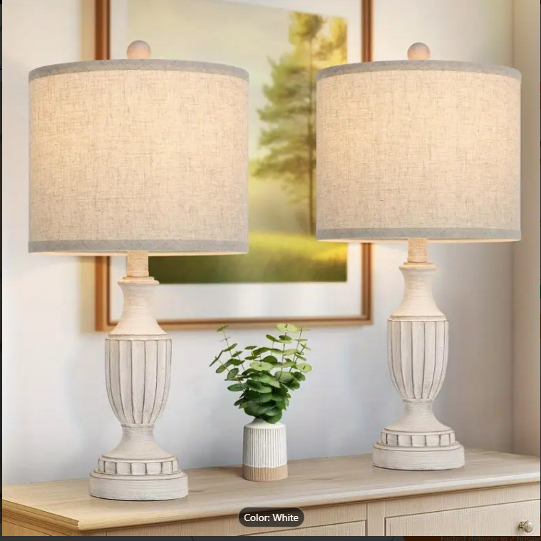 Farmhouse Table Lamps Set of 2, White Rustic Vintage Table Lamps for Living Room