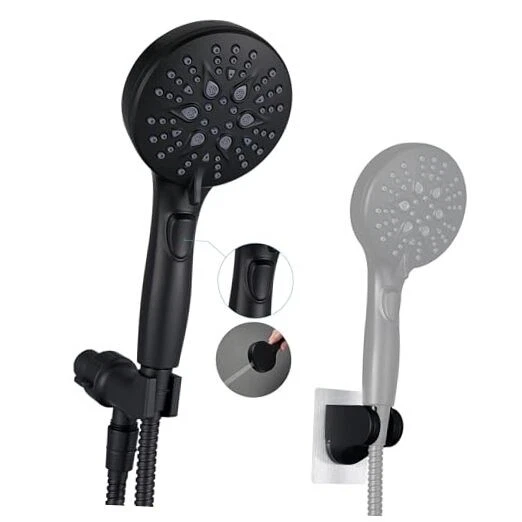 GwernKB Handheld Shower Head with On/Off Switch & Built-In Power - Matte Black