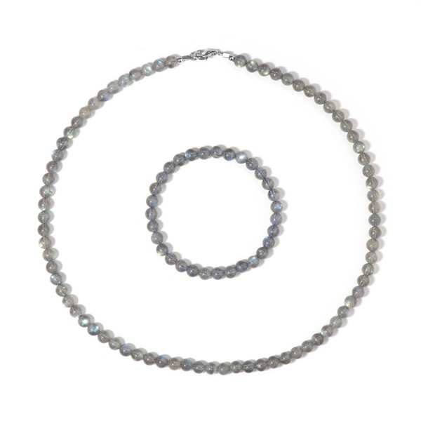 Cavill Silberset Labradorit 139,25Ct Rund Perlen 925 Silber Rhodiniert-image