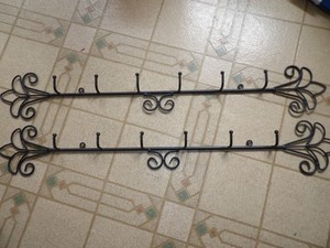 2 VTG Black Wrought Iron Wall Mount Jacket Towel Clothes Rustic Farmhouse 40"