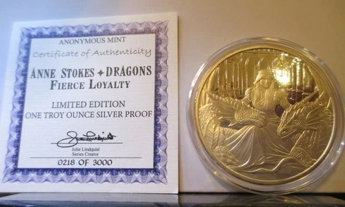1 oz .999 Silver Proof Anne Stokes FIERCE LOYALITY Coin w/ COA Low # 0218